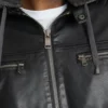 Black Hooded Cafe Racer Leather Jacket Zipper
