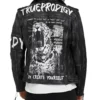 Black Leather Biker Jacket with Tiger Back Design Back