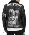Black Leather Biker Jacket with Tiger Back Design Back