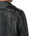 Black Leather Biker Jacket with Tiger Back Design Back Look
