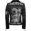 Black Leather Biker Jacket with Tiger Back Design Backs