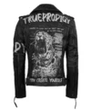 Black Leather Biker Jacket with Tiger Back Design Backs