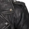 Black Leather Biker Jacket with Tiger Back Design Closer