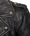 Black Leather Biker Jacket with Tiger Back Design Closer