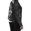 Black Leather Biker Jacket with Tiger Back Design Side Look