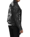 Black Leather Biker Jacket with Tiger Back Design Side Look
