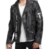 Black Leather Biker Jacket with Tiger Back Design on Sale