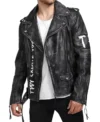 Black Leather Biker Jacket with Tiger Back Design on Sale