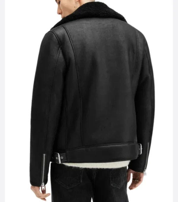 Black Leather Jacket with Black Fur Lining Back