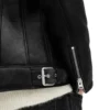 Black Leather Jacket with Black Fur Lining Closer