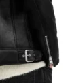 Black Leather Jacket with Black Fur Lining Closer