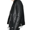Black Leather Jacket with Black Fur Lining Side Look