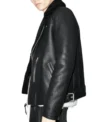 Black Leather Jacket with Black Fur Lining Side Look