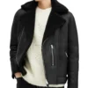Black Leather Jacket with Black Fur Lining on Sale