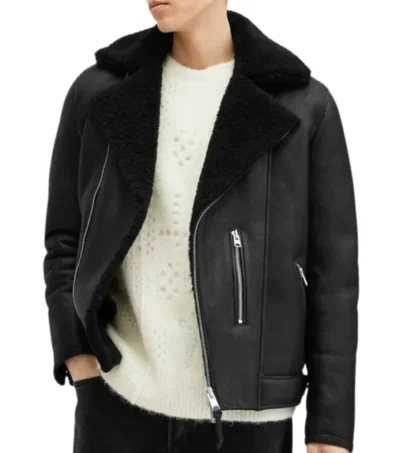 Black Leather Jacket with Black Fur Lining on Sale