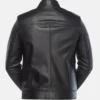 Black Leather Jacket with Chest Flap Pockets Back