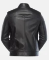 Black Leather Jacket with Chest Flap Pockets Back