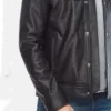 Black Leather Jacket with Chest Flap Pockets Side Look