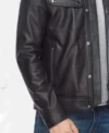 Black Leather Jacket with Chest Flap Pockets Side Look