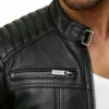 Black Leather Jacket with Quilted Shoulder Closer