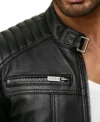 Black Leather Jacket with Quilted Shoulder Closer