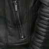 Black Leather Jacket with Quilted Shoulder Pocket