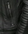 Black Leather Jacket with Quilted Shoulder Pocket