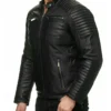 Black Leather Jacket with Quilted Shoulder Side Look