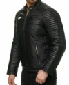 Black Leather Jacket with Quilted Shoulder Side Look