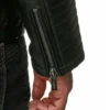 Black Leather Jacket with Quilted Shoulder Zipper