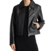 Black Leather Jacket with Shirt Style Collar