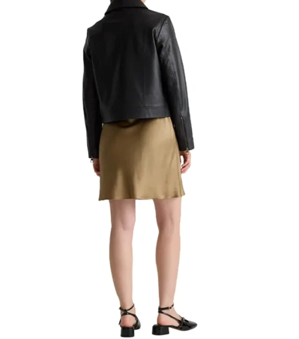 Black Leather Jacket with Shirt Style Collar Back