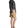 Black Leather Jacket with Shirt Style Collar Side Look