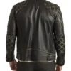 Black Quilted Shoulder Leather Men Jacket Back