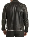 Black Quilted Shoulder Leather Men Jacket Back