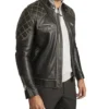 Black Quilted Shoulder Leather Men Jacket Side Look