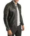 Black Quilted Shoulder Leather Men Jacket Side Look