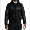Black Wool Varsity Jacket with Bold New York