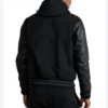 Black Wool Varsity Jacket with Bold New York Front Back