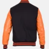 Black Wool Varsity Jacket with Orange Sleeve Back