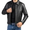 Black Zipper Leather Jacket for Men