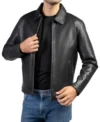 Black Zipper Leather Jacket for Men