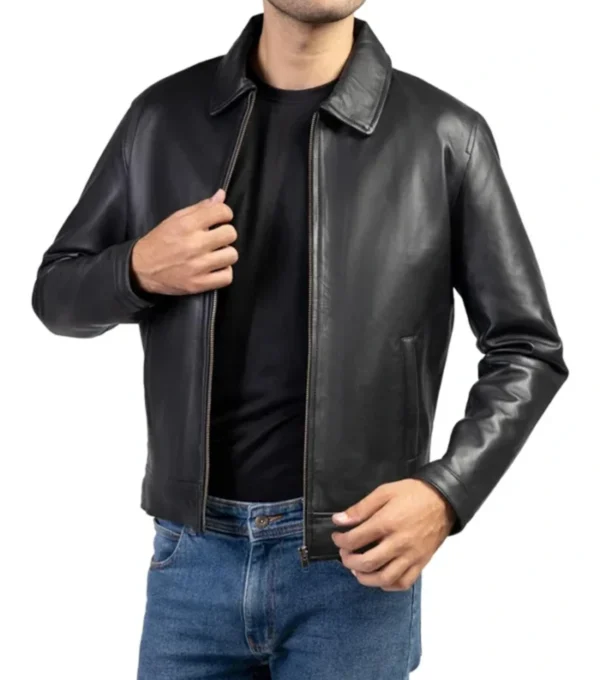 Black Zipper Leather Jacket for Men