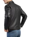 Black Zipper Leather Jacket for Men Back