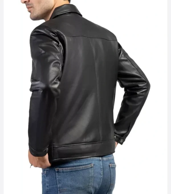 Black Zipper Leather Jacket for Men Back
