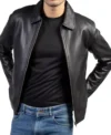 Black Zipper Leather Jacket for Men Front Look