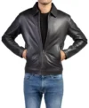 Black Zipper Leather Jacket for Men on Sale