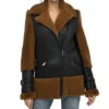 Black and Brown Shearling Aviator Leather Jacket