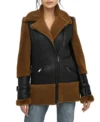 Black and Brown Shearling Aviator Leather Jacket