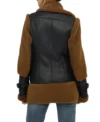Black and Brown Shearling Aviator Leather Jacket Back